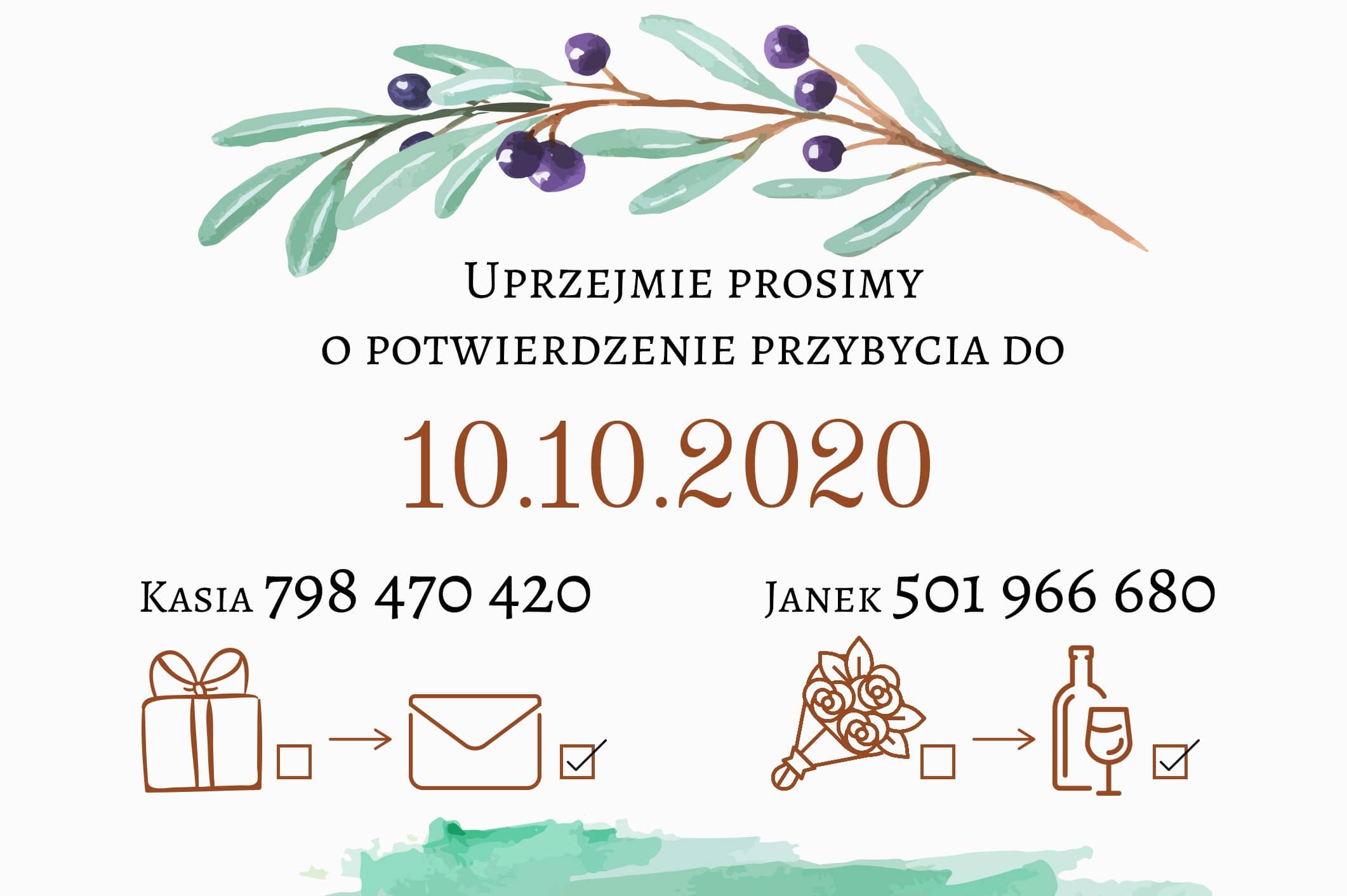 Zaproszenie Ślubne RSVP Miętowa Jagoda