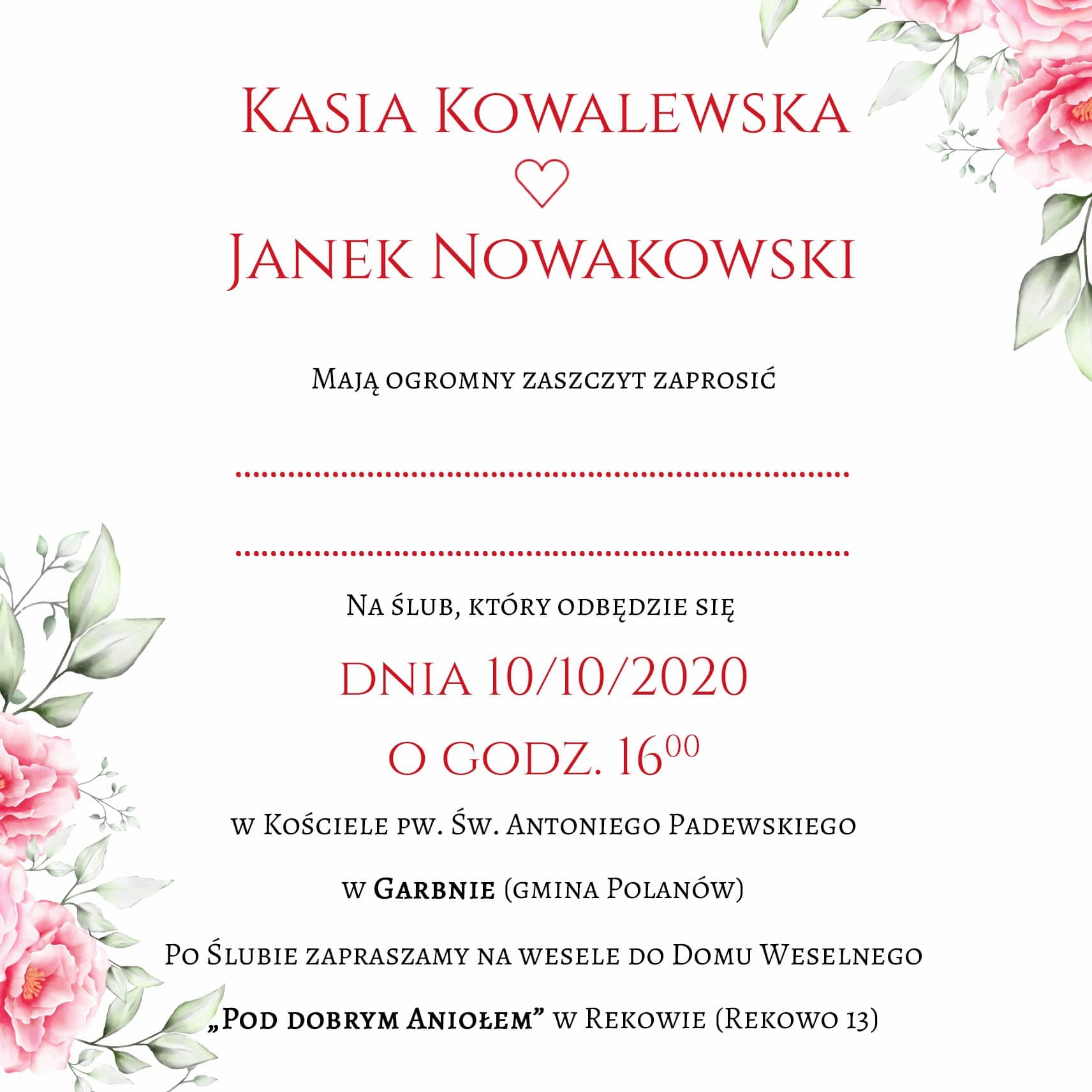 Zaproszenie Ślubne RSVP Różany Las