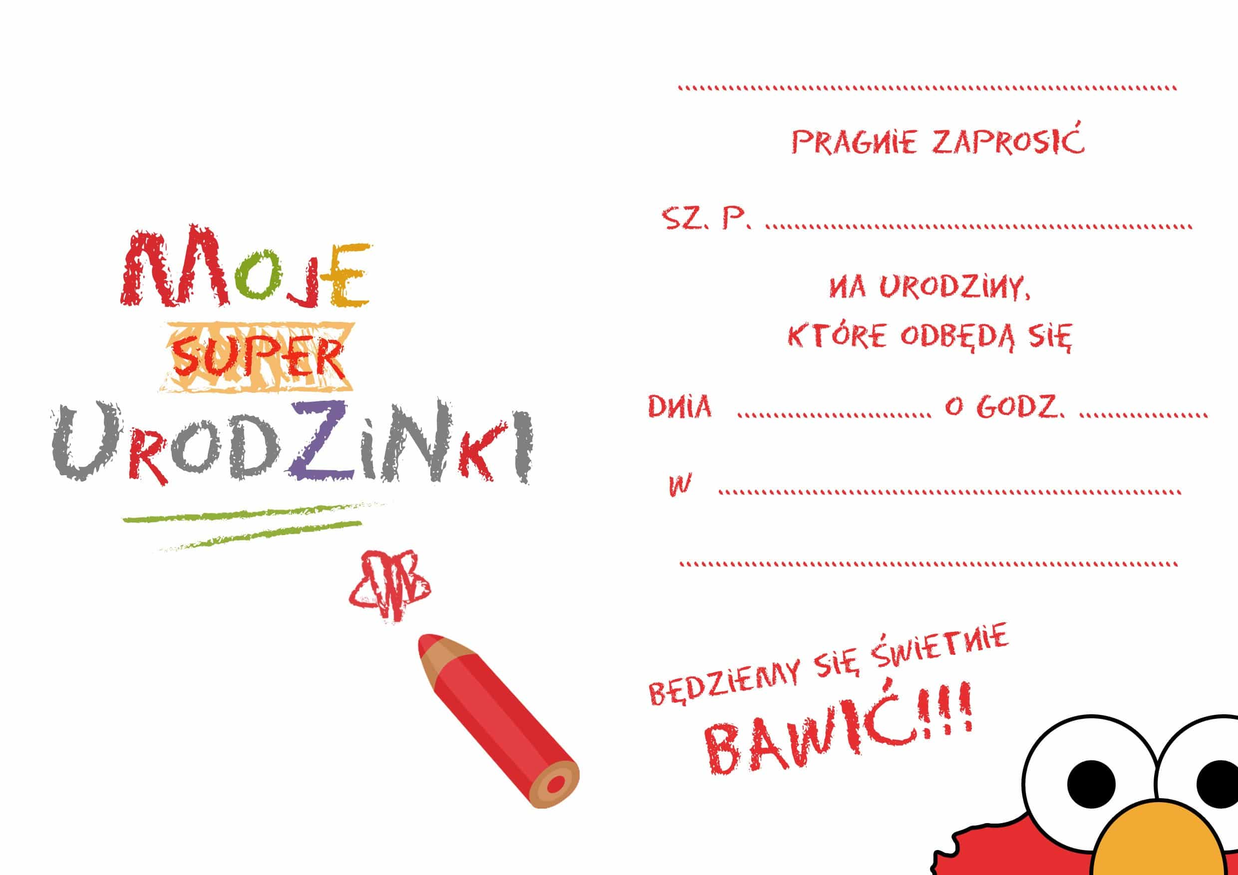 Zaproszenie urodziny Elmo Ulica Sezakowa