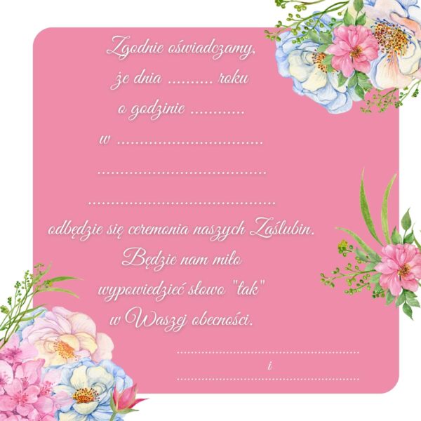 Zawiadomienie o Ślubie Pink Flowers 