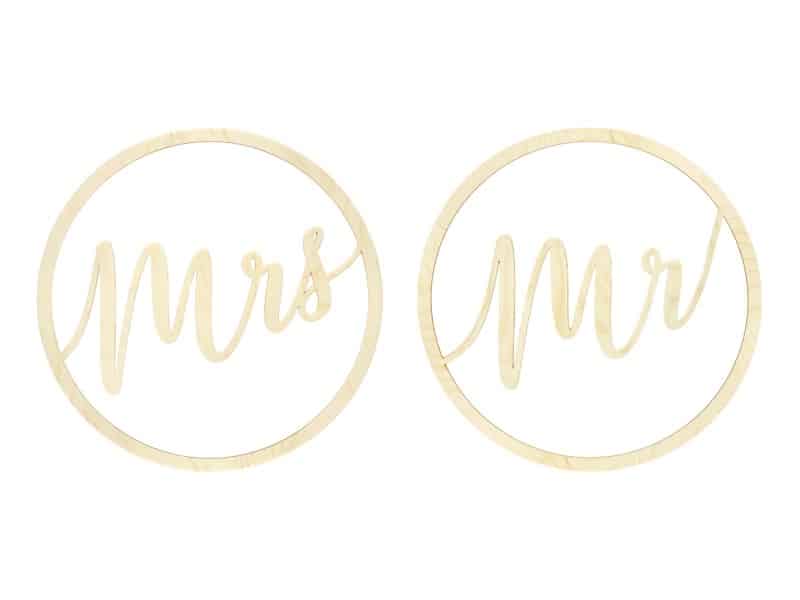 Zawieszki drewniane ślub Mr&Mrs, 2 sztuki