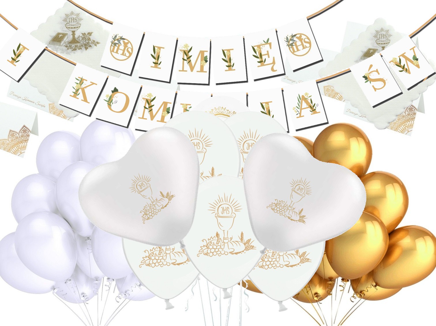 Zestaw Na Komunię Gold Bless Baner + Imię