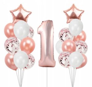 Zestaw z balonami na roczek, Rose Gold