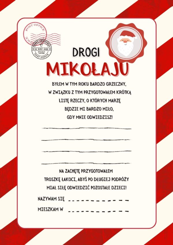 List do świętego mikołaja na mikołajki boże narodzenie