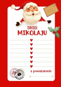 List do świętego mikołaj w zestawie z kolorowanką oraz znaczkami pocztowymi