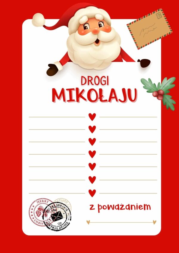 List do świętego mikołaj w zestawie z kolorowanką oraz znaczkami pocztowymi