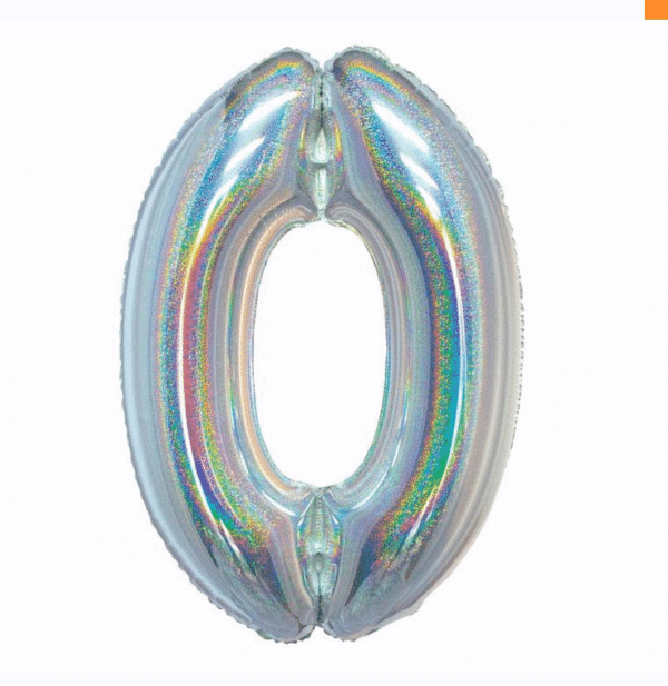 Balon Foliowy Cyfra"0" w kolorze srebrnym holograficzny