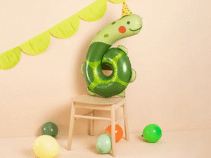 Balon foliowy w kształcie cyfry 6 z nadrukiem żółwia na hel i powietrze