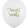 Biały balon lateksowy z napisem chrzest święty