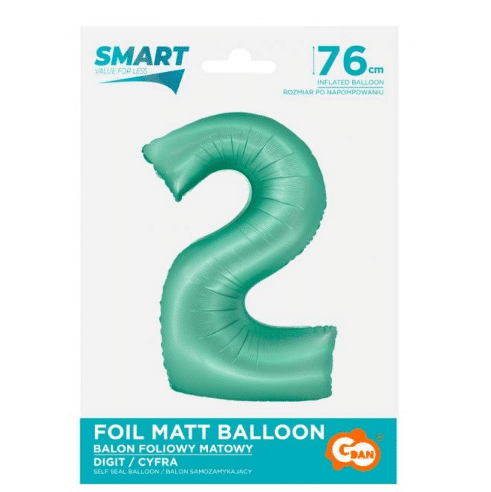 balon foliowy cyfra 2 mieta matowa