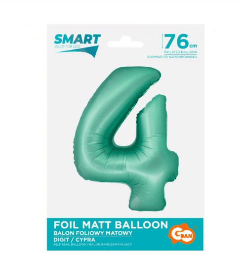 balon-foliowy-cyfra-4 mieta-matowa