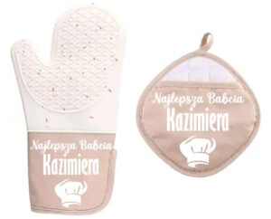 Rękawica kuchenna z imieniem mamy babci na prezent z podkładką