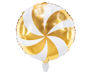 Balon Foliowy okrągły w rozmiarze ok.35cm w kolorze złotym z perłowymi paskami