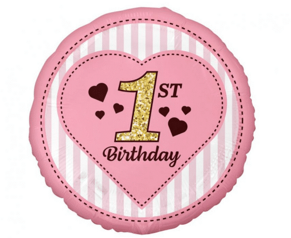 Balon Foliowy z nadrukiem1st birthday różowy w rozmiarze ok.40cm