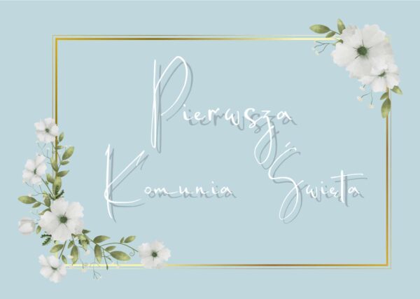 Plakat komunijny Pierwsza Komunia Święta w kolorze błękitnym