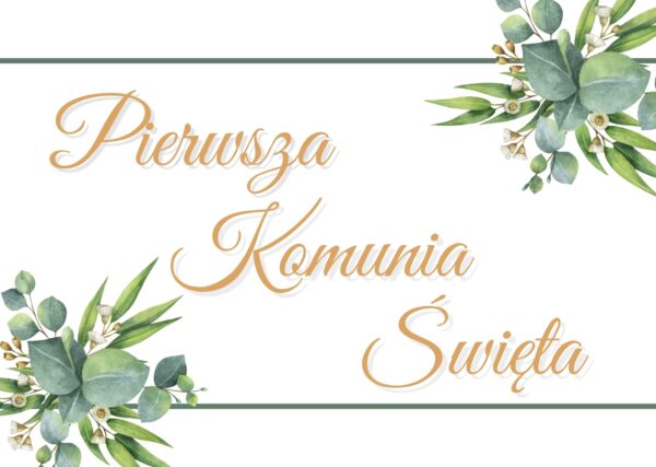 Plakat na komunię z napisem Pierwsza Komunia Święta