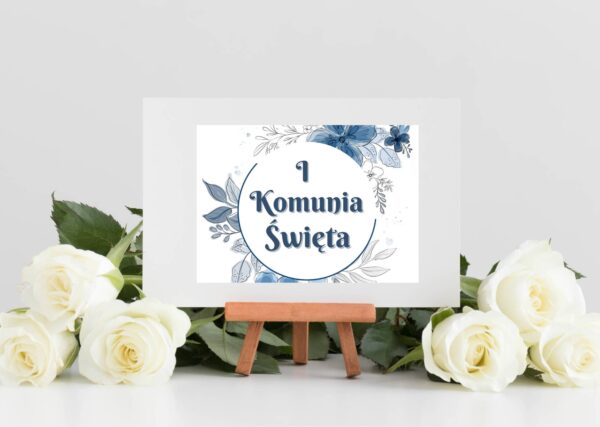 Plakat z okazji pierwszej komunii świętej na sztaludze