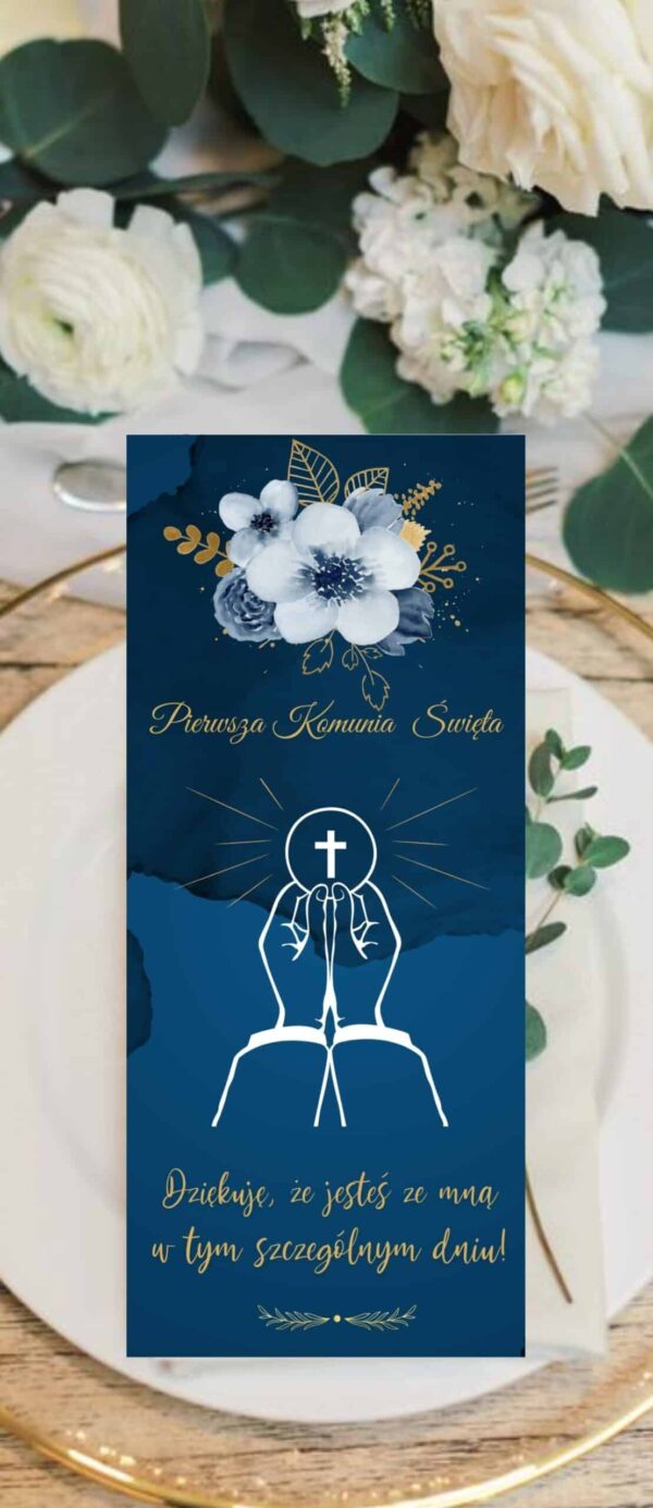 Podziękowania komunijne Merci 12 sztuk Granatowe