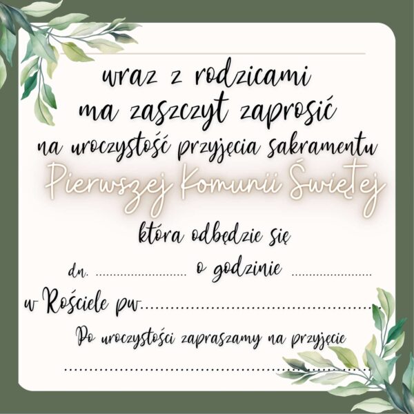 Wyjątkowe zaproszenie na komunię duże