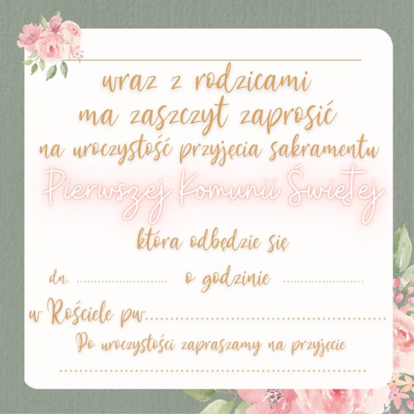 Zaproszenie na komunię do własnoręcznego wypisania
