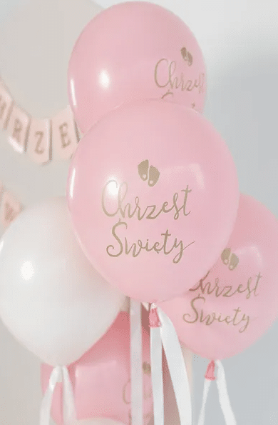 Balony różowo złote na chrzest 6 sztuk w zestawie