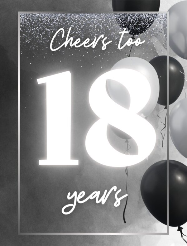 Etykiety na butelkę black and white cheers na 18 urodziny