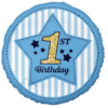 Balon foliowy okrągły z niebieska gwiazdą i napisem 1st birthday w rozmiarze ok45cm