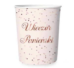 Kubeczki papierowe na Wieczór Panieński w kropeczki rose gold