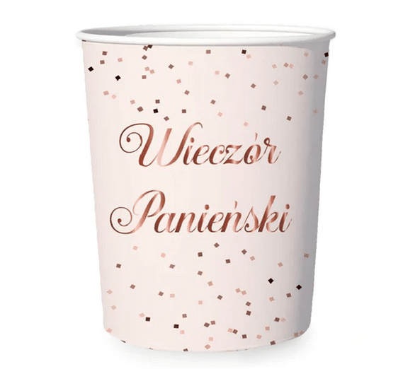 Kubeczki papierowe na Wieczór Panieński w kropeczki rose gold