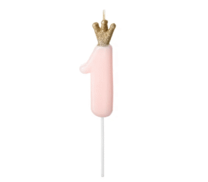 Świeczka urodzinowa Cyferka 1, jasny różowy, 9.5cm