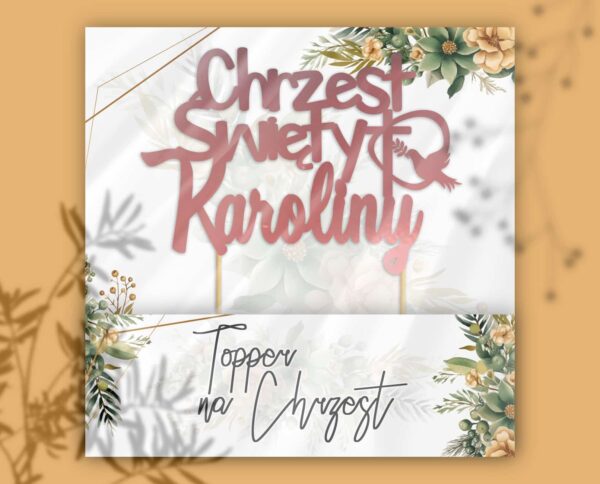 Personalizowany topper na chrzest w kolorze rose gold