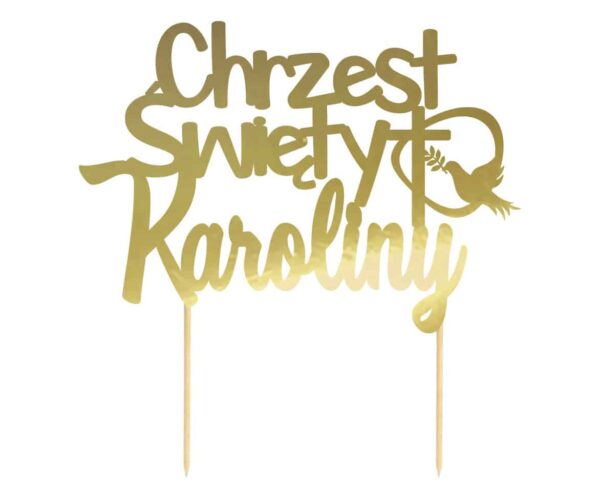 Topper personalizowany na chrzest glamour elegancki