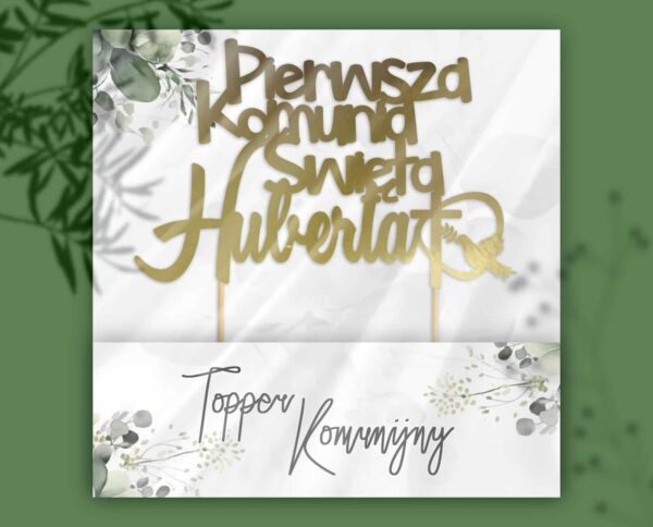 Topper na tort ciasto w kolorze złotym dowolne imię