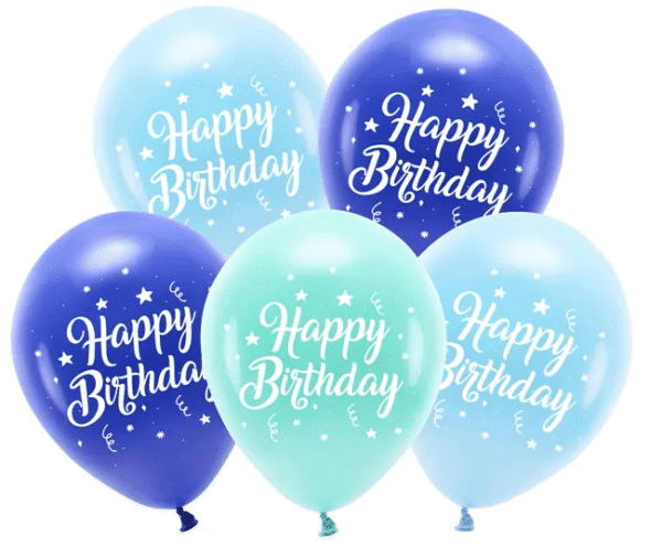 Balony Happy Birthday na urodziny w kolorze niebieskim i turkusowym i błękitnym