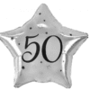 Balon foliowy srebrna gwiazda z nadrukiem cyfry "50"