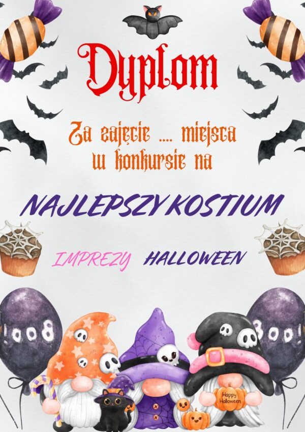 Dyplom na halloween za przebranie