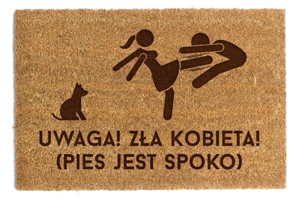 Wycieraczka zła kobieta pies jest spoko