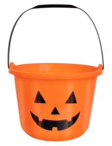 Wiaderko na cukierki z okazji Halloween w kolorze pomarańczowym z rączką