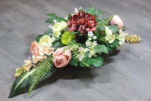 Stroik na cmentarz delikatny, kremowa róża bordowa hortensja, handmade