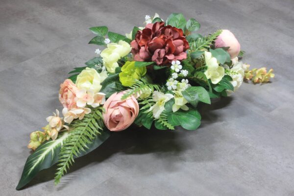 Stroik na cmentarz delikatny, kremowa róża bordowa hortensja, handmade