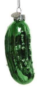 Bombka szklana w kształcie ogórka w kolorze zielonym ze srebrną zawieszką