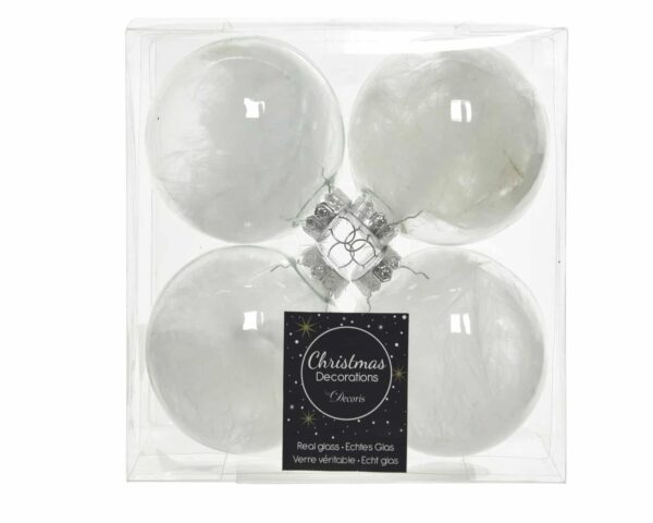 Szklane Bombki z Piórkami - Zestaw 4 sztuk