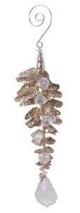 Zawieszka na Choinkę – Gałązka z Kryształkami i Wiszącym Elementem w Stylu Glamour (Rose Gold, 18 cm)