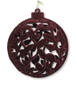 Bordowa Bombka Welurowa z Kwiatowym Wzorem