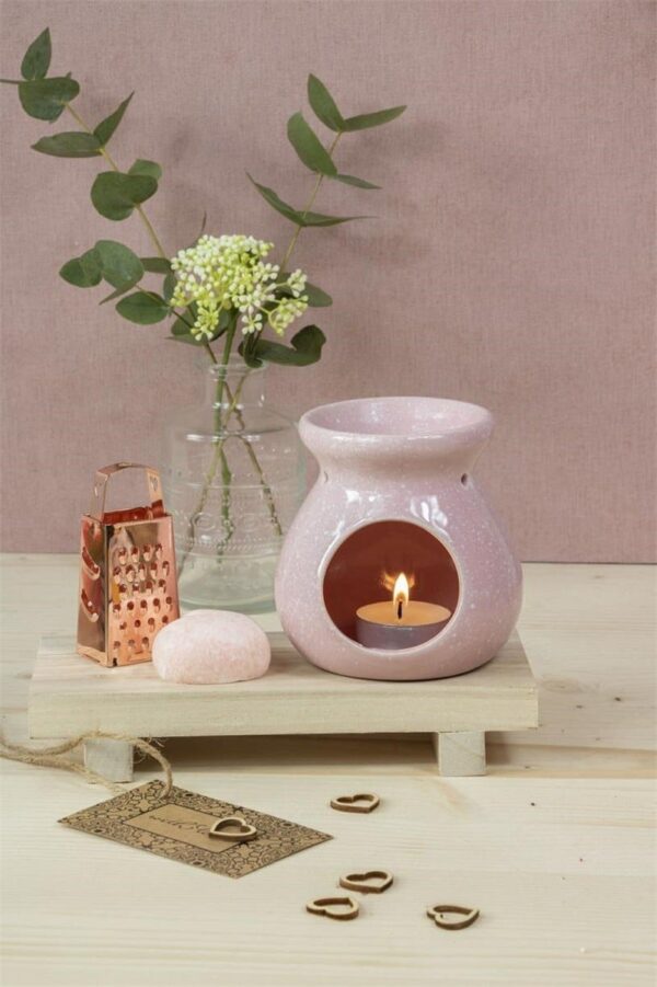 Zestaw Aromaterapeutyczny na prezent ceramiczny kominek, mini tarka, naturalna kostka wosku, drewniana podstawka oraz świeczka tealight