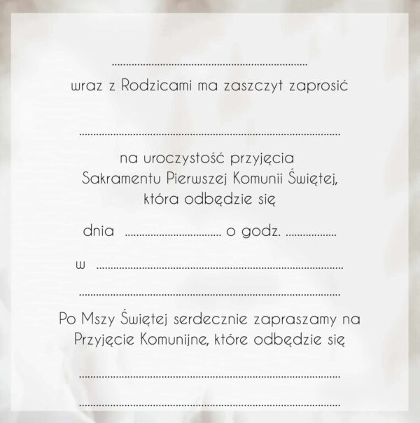 Zaproszenia komunijne dla dziewczynki z kopertami popielate