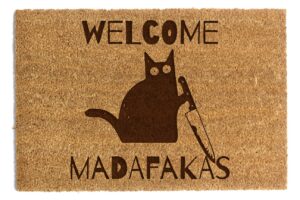 Śmieszna wycieraczka pod drzwi welcome madafakas kotek