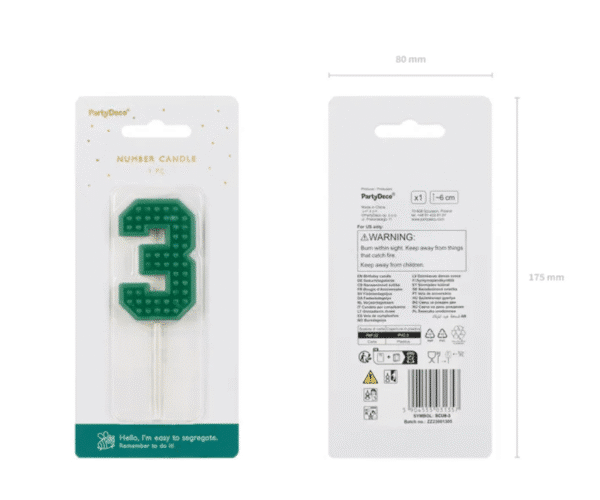 Świeczka urodzinowa w tematyce lego "3" zielona