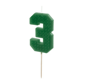 Urodzinowa świeczka cyfra 3 w kolorze zielonym tematyka lego