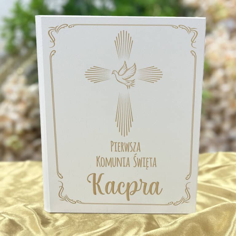 Prezent na komunię dla chłopca i dziewczynki Biblia Dedykacja Imię Pieniądze
